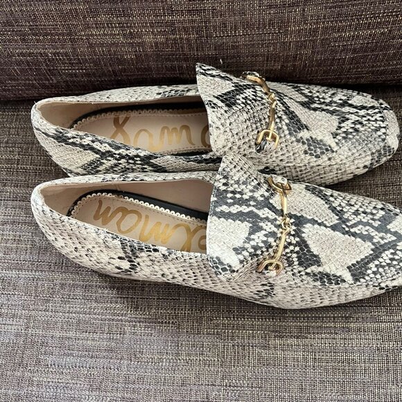 SAM EDELMAN Jamille Loafers Snakeskin-Print  Horsebit Buckle Size 6.5 - Picture 3 of 8